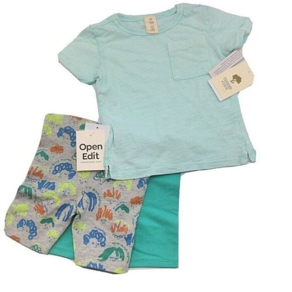 Open Edit Nordstrom Baby Clothes Top & Two Shorts Set 18M Green Multicolor NEW - Picture 2 of 10